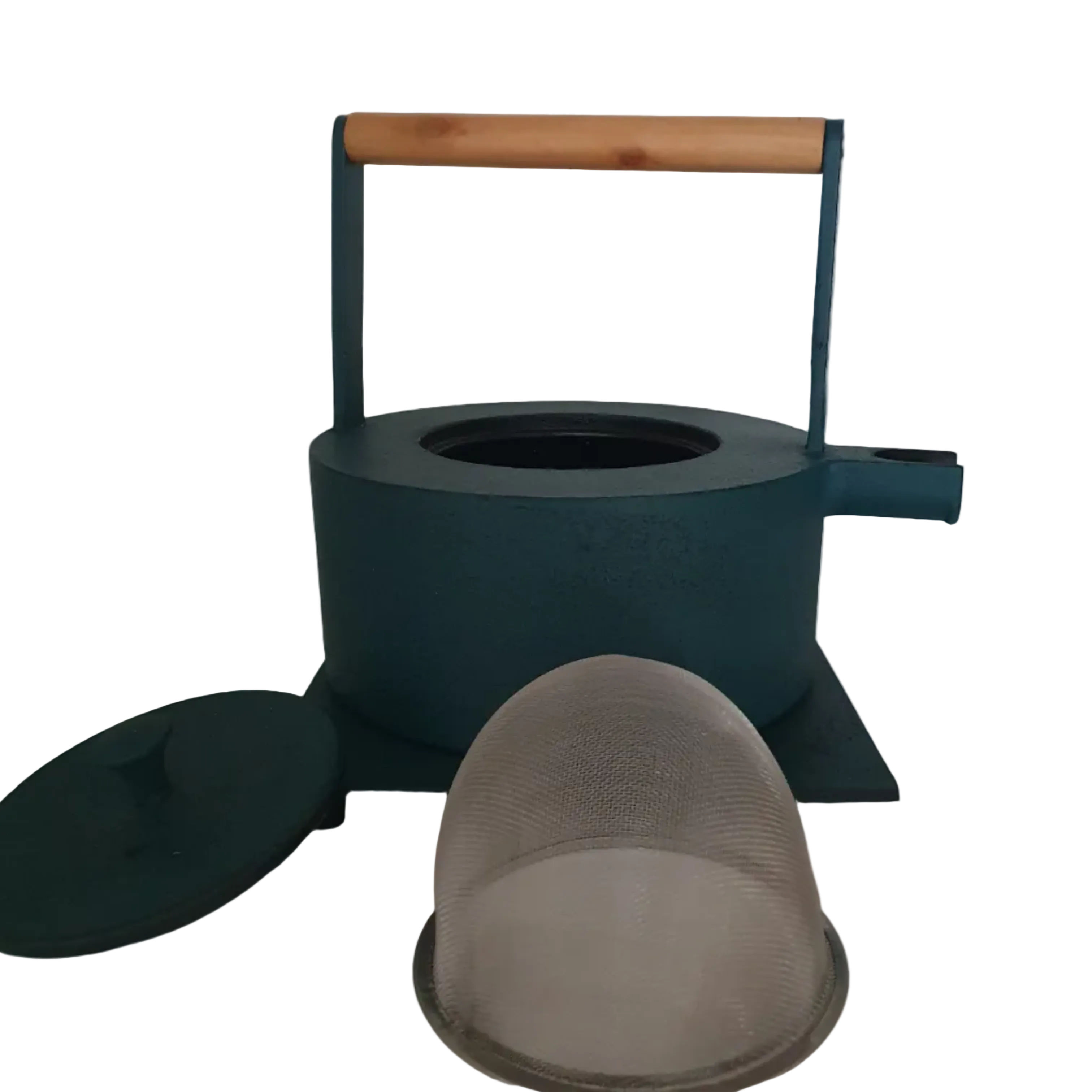 Mukita Teekanne Gusseisen Petrol mit Holzgriff inkl. Teesieb 0.87l +Untersetzer