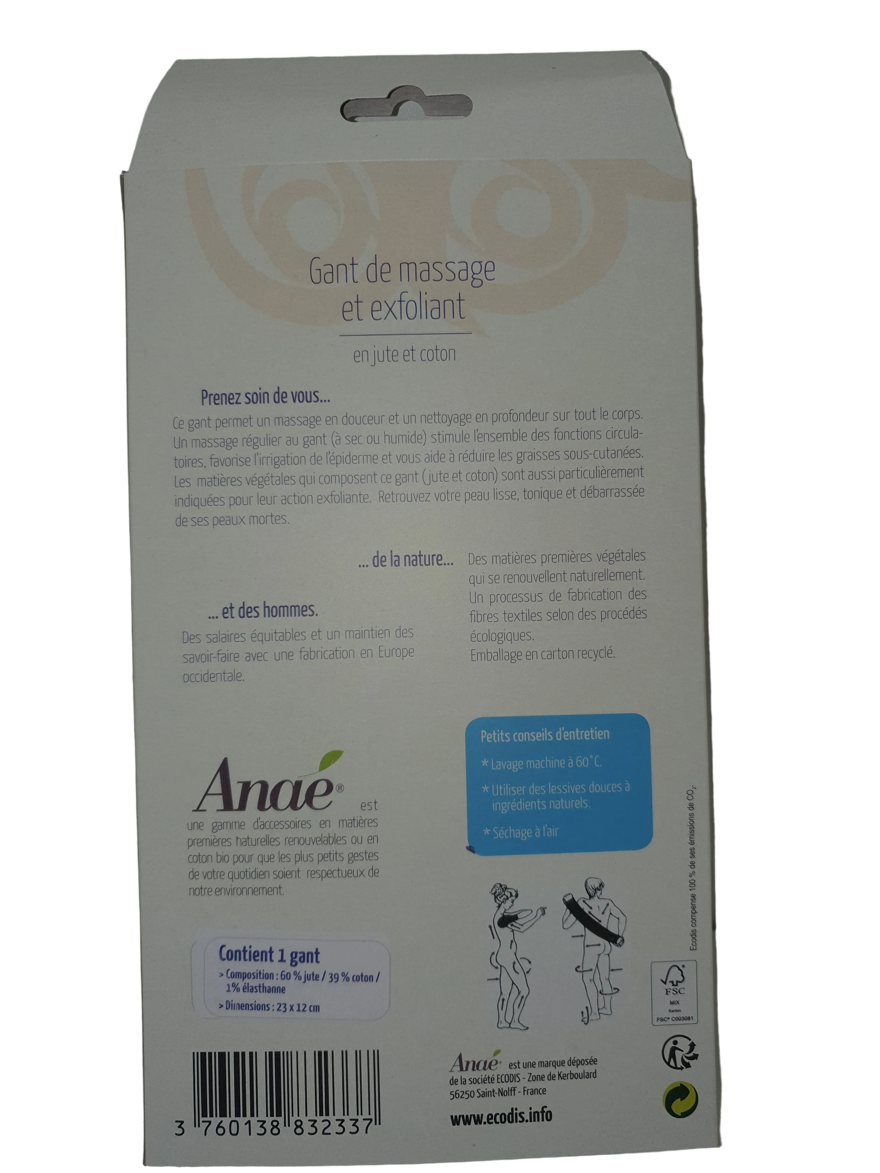 Massagehandschuh aus Jute und Baumwolle