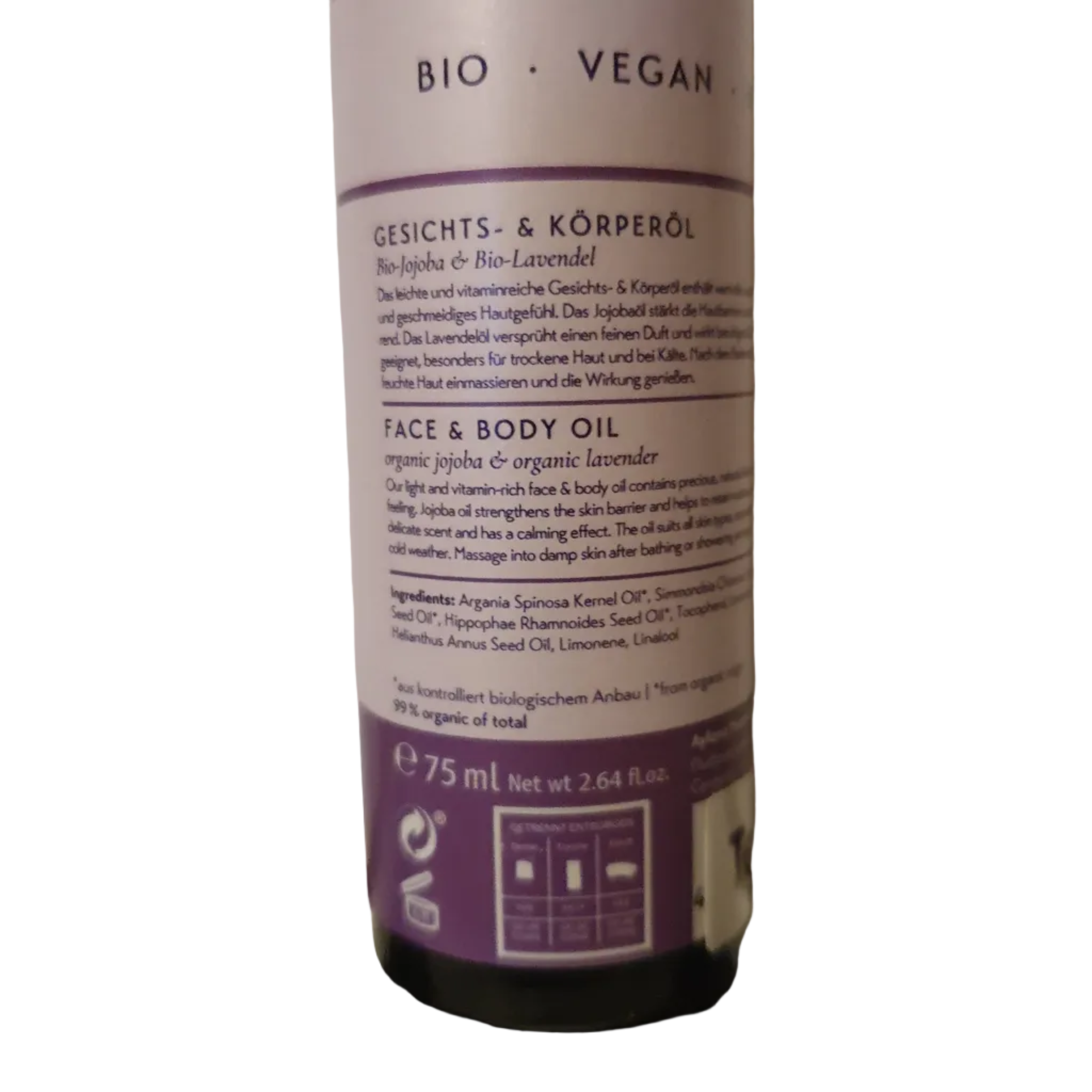Gesichts- & Körperöl Bio-Jojoba & Bio-Lavendel (75 ml Flasche)