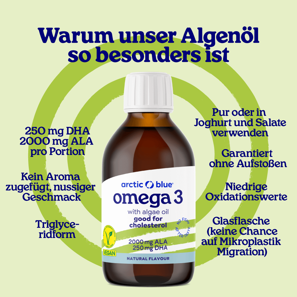 Algenöl DHA und Leinöl ALA – Vegan (150 ml Flasche)